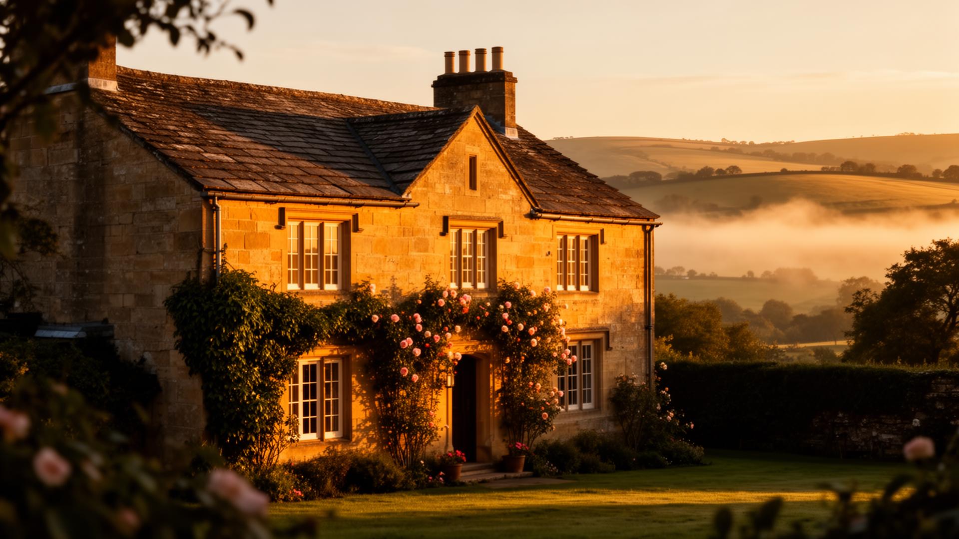 Yorkshire stone terrace at golden hour